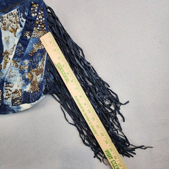 Cecilia De Bucourt Harrow Studded Denim Hobo Tote Distressed Leather Fringe‎ NEW - Picture 10 of 16